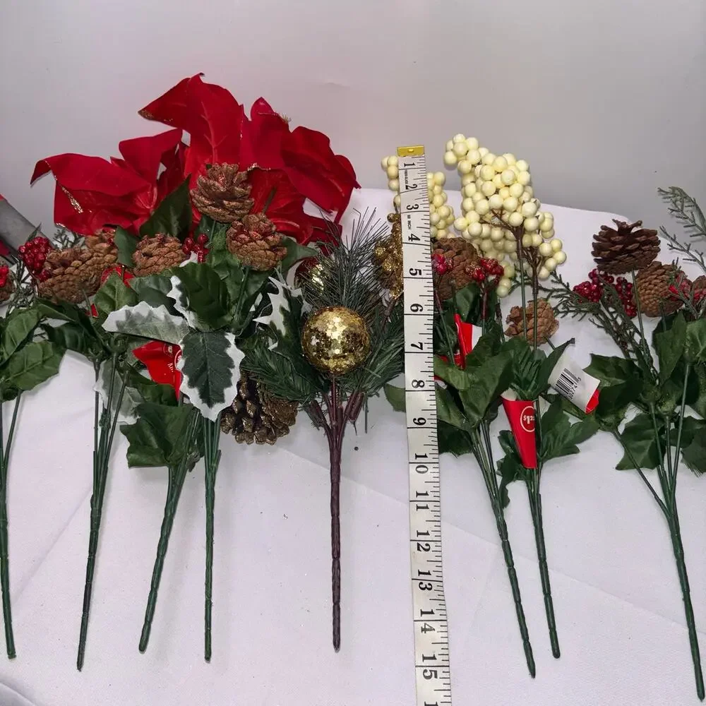 Artificial Christmas Plant Stem Decorations - Lot of 9